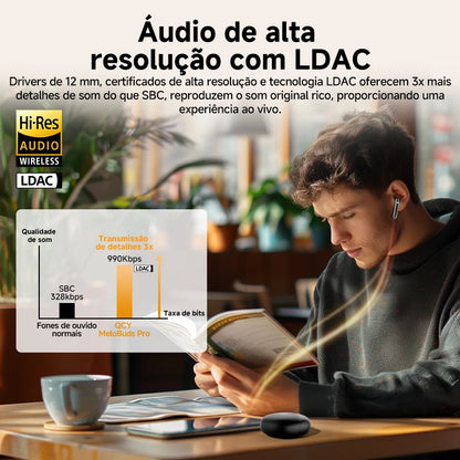 fone de ouvido sem fio QCY MeloBuds Pro ANC bluetooth 5.3 áudio de alta resolução com LDAC earbuds com cancelamento de ruído ativo de 46dB headphones