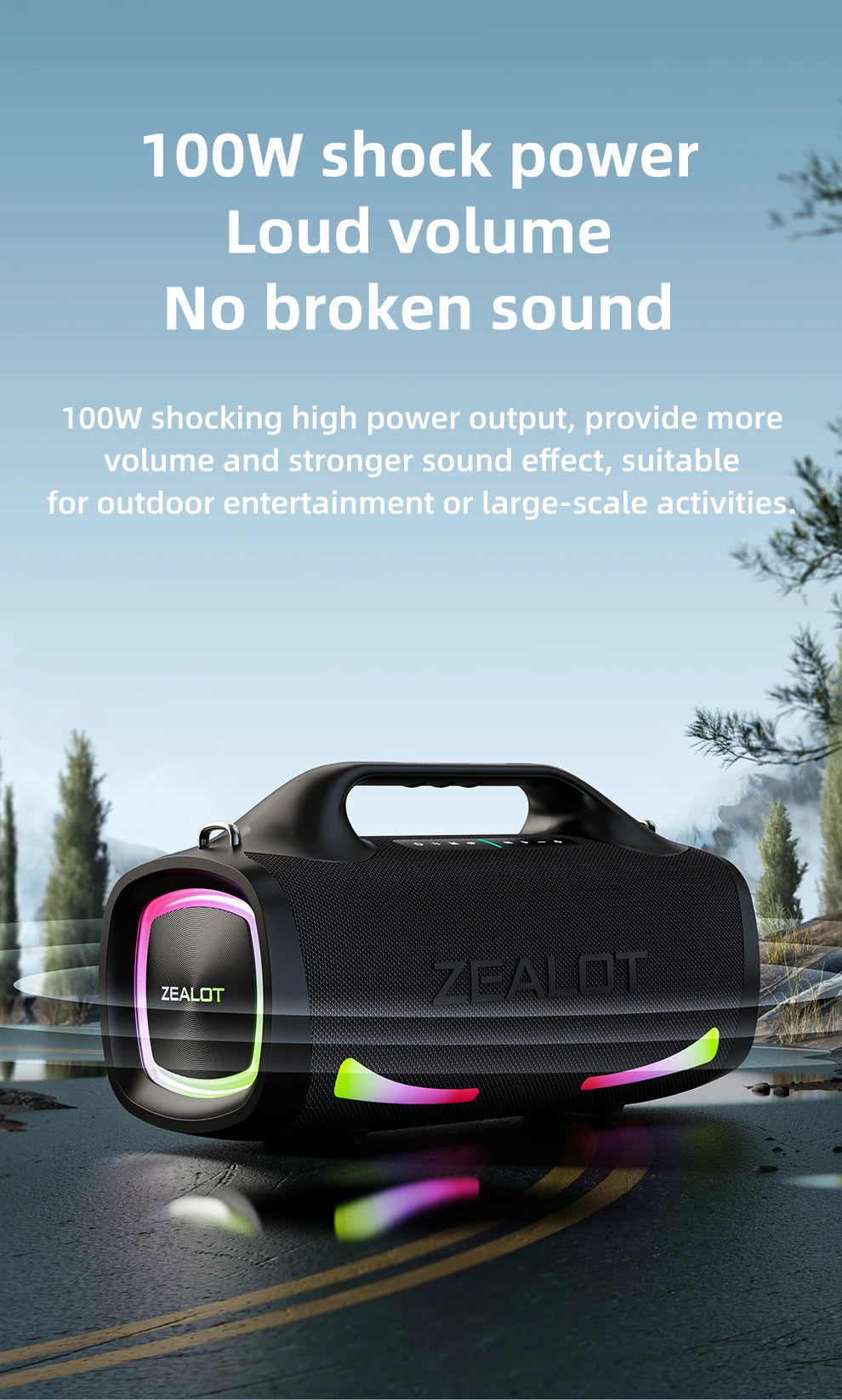 ZEALOT-S79 Alto-falante Portátil para Festas com Bluetooth 5.2, Alça de Transporte, 24 Horas de Reprodução – Ideal para Festas e Camping