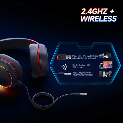 Fones de Ouvido Gamer Kofire UG-05 Headset Sem Fio 2.4G BT5.0 com Microfone, Luz RGB, Vibração, Fone Bluetooth para PS4 PS5 PC Switch