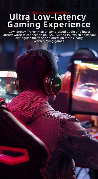 Fones de Ouvido Gamer Kofire UG-05 Headset Sem Fio 2.4G BT5.0 com Microfone, Luz RGB, Vibração, Fone Bluetooth para PS4 PS5 PC Switch