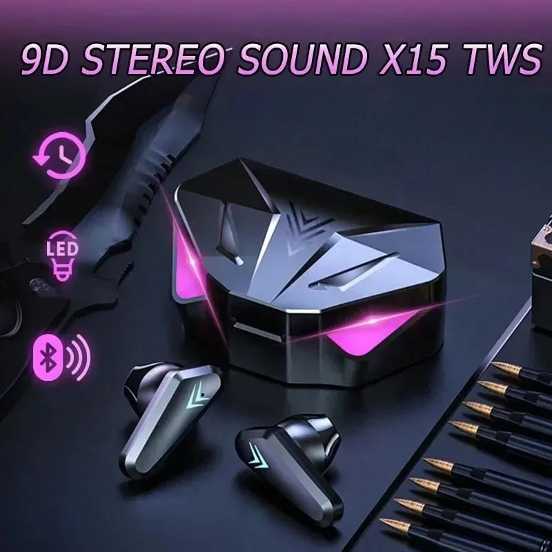 x15 fones gamer tws bluetooth sem fio com microfone áudio com graves posicionamento sonoro som estéreo 9d fone hifi para jogos