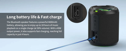 ohayo x3 alto-falante bluetooth portátil 40w, alto-falante sem fio à prova d'água ipx7 com luzes coloridas, entrada tf card/aux, para camping e caminhada