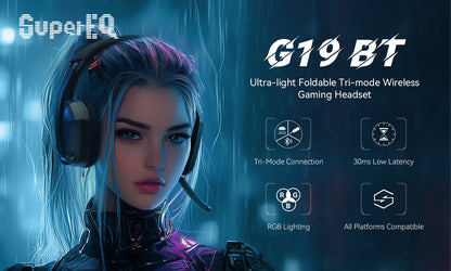 oneodio g19bt headset gamer sem fio 2.4g com microfone transmissor usb/tipo c fones de ouvido over-ear com rgb para ps5/ps4/pc/celular