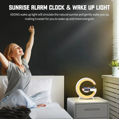 luminária inteligente com led e luz noturna rgb com alto-falante sem fio carregador rápido sem fio de 15w luminária de mesa para quarto criado-mudo ou sala gamer