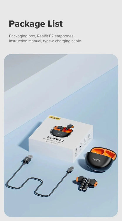 Fone de Ouvido Bluetooth Realfit F2 – Qualidade Hi-Fi Excelente, Fones TWS Sem Fio