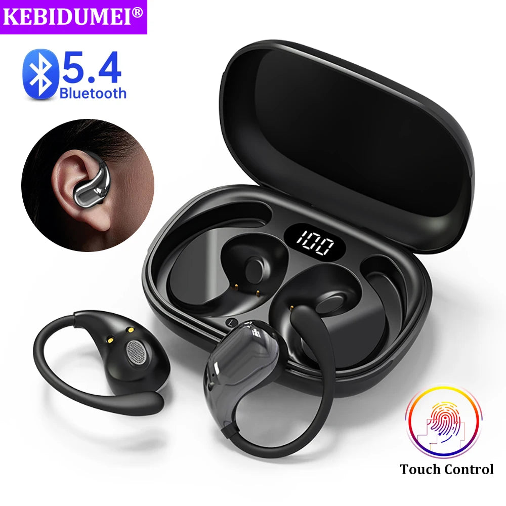 fones de ouvido bluetooth 5.4 com gancho para orelha tws sem fio fones hifi estéreo fones à prova d’água headset com display led longa autonomia earbuds com toque