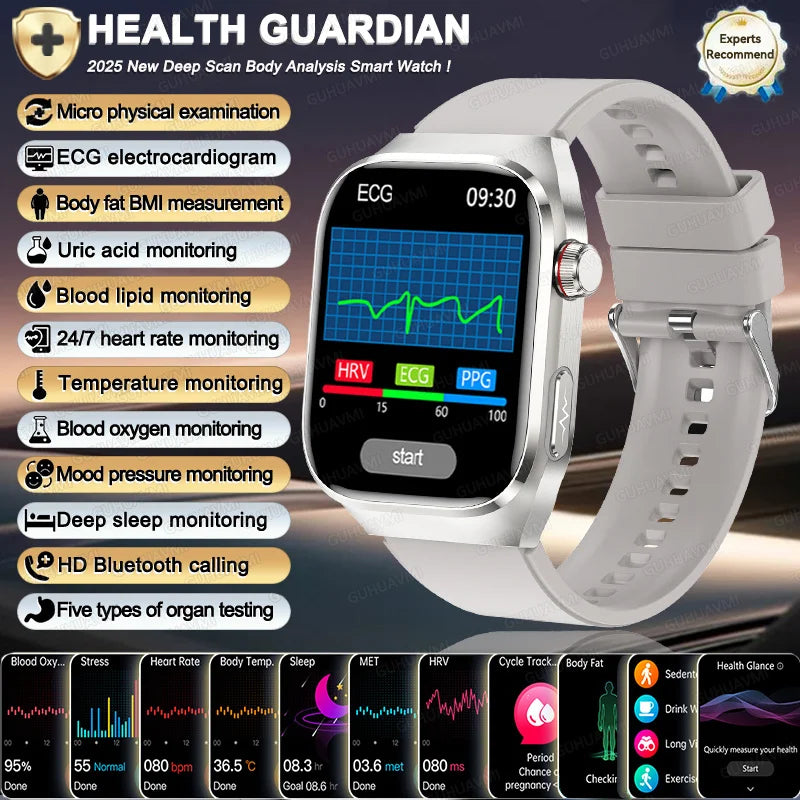 novo smartwatch 2025 ECG+PPG análise precisa de ácido úrico pressão arterial análise corporal de órgãos chamadas em HD