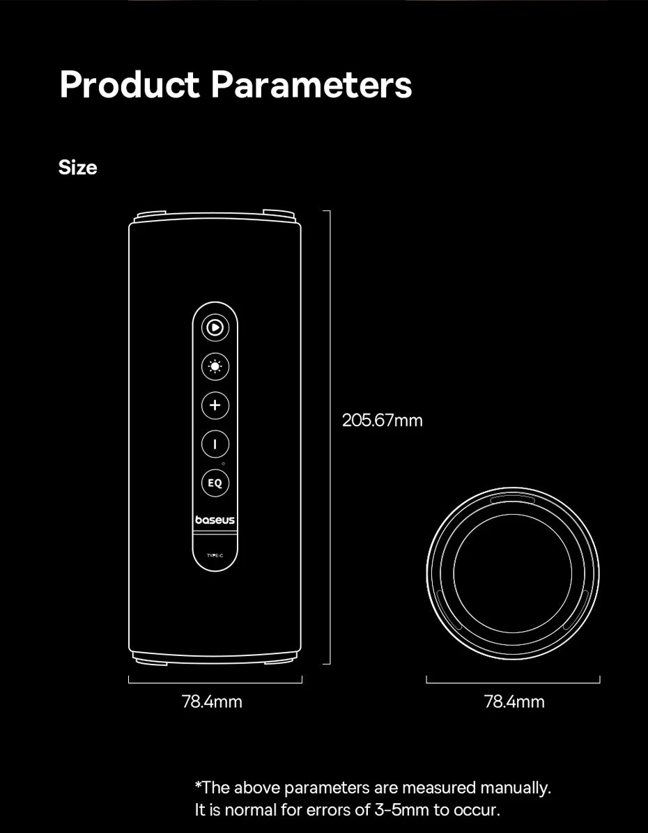 Caixa de Som Portátil Baseus AeQur VO20 para Camping, Bluetooth 5.3, Graves Potentes, 15 Horas de Reprodução, Mini Caixa de Som Sem Fio para Uso Externo, IPX5