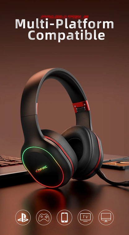 Fones de Ouvido Gamer Kofire UG-05 Headset Sem Fio 2.4G BT5.0 com Microfone, Luz RGB, Vibração, Fone Bluetooth para PS4 PS5 PC Switch
