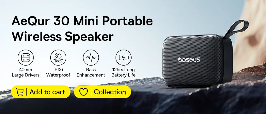Caixa de Som Portátil Baseus AeQur VO20 para Camping, Bluetooth 5.3, Graves Potentes, 15 Horas de Reprodução, Mini Caixa de Som Sem Fio para Uso Externo, IPX5