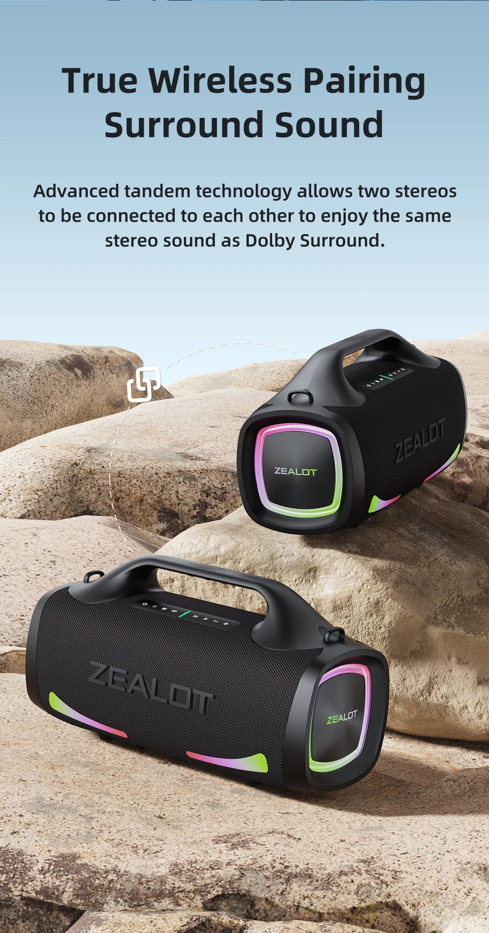 ZEALOT-S79 Alto-falante Portátil para Festas com Bluetooth 5.2, Alça de Transporte, 24 Horas de Reprodução – Ideal para Festas e Camping