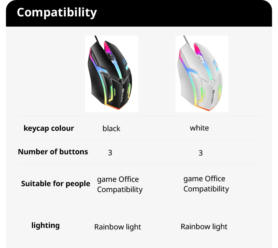 mouse com fio F1 de 3 botões iluminação colorida para jogos e escritório compatível com sistemas Microsoft Windows e Apple iOS