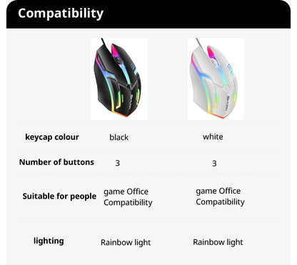 mouse com fio F1 de 3 botões iluminação colorida para jogos e escritório compatível com sistemas Microsoft Windows e Apple iOS