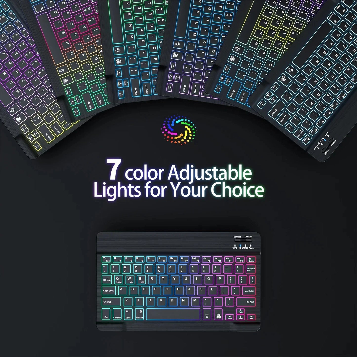 teclado bluetooth retroiluminado RGB mini de 10 polegadas com mouse sem fio recarregável compatível com idiomas espanhol, russo, hebraico, coreano, francês, árabe e português