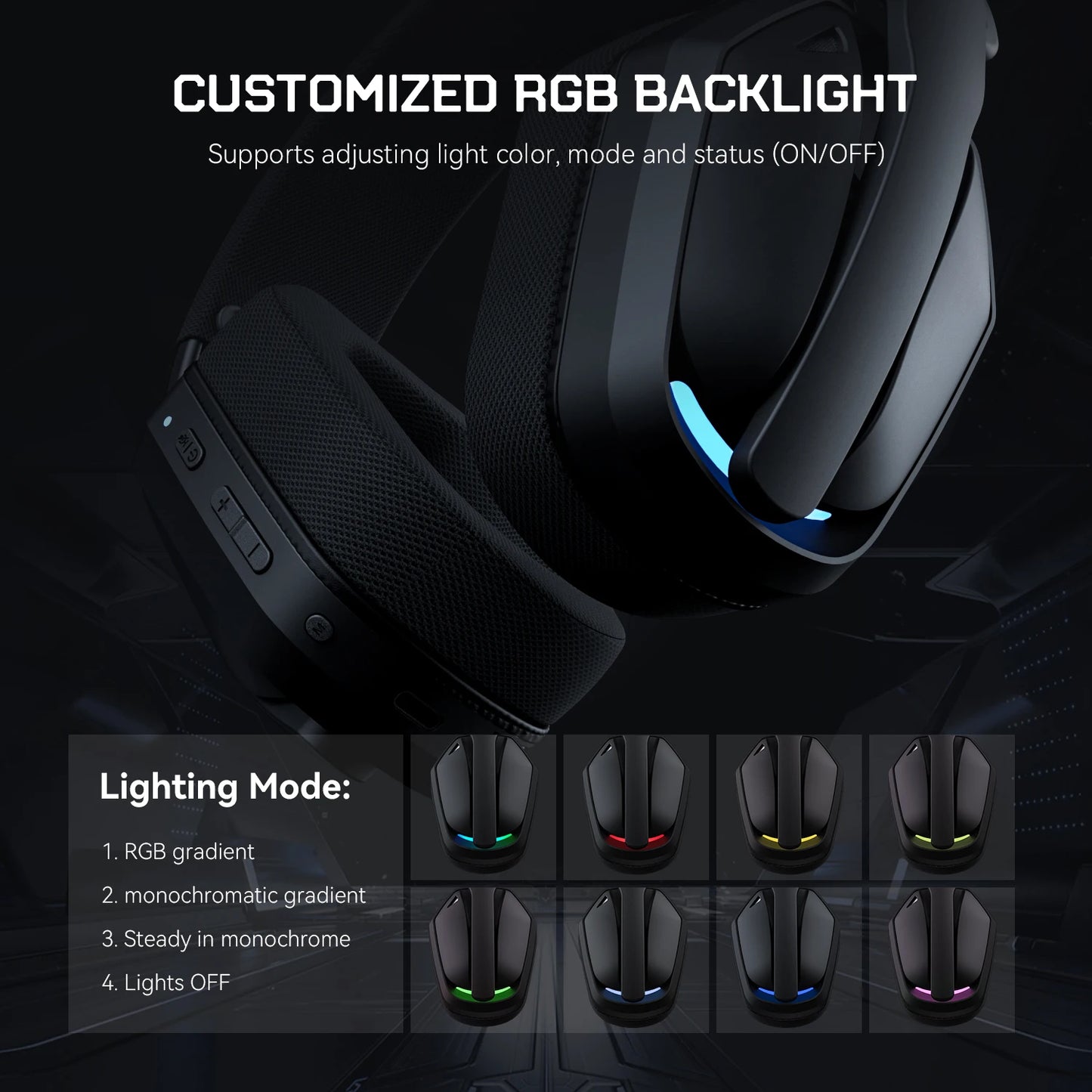 oneodio g19bt headset gamer sem fio 2.4g com microfone transmissor usb/tipo c fones de ouvido over-ear com rgb para ps5/ps4/pc/celular