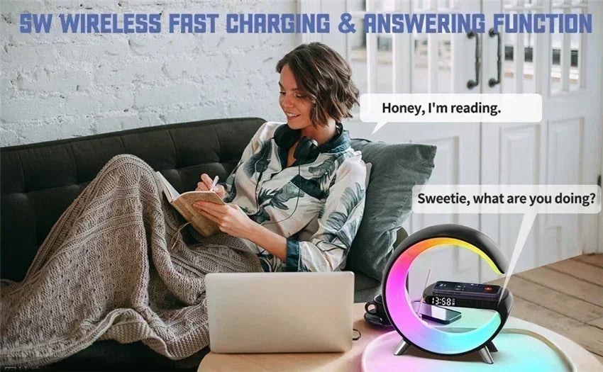 luminária inteligente com led e luz noturna rgb com alto-falante sem fio carregador rápido sem fio de 15w luminária de mesa para quarto criado-mudo ou sala gamer