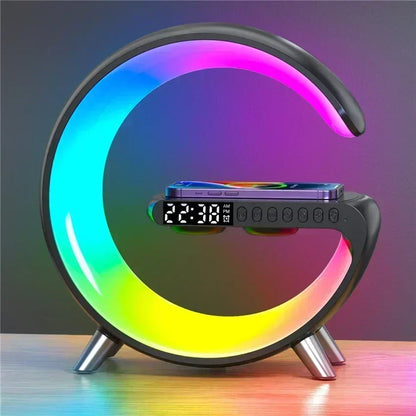 luminária inteligente com led e luz noturna rgb com alto-falante sem fio carregador rápido sem fio de 15w luminária de mesa para quarto criado-mudo ou sala gamer