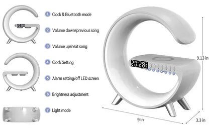 luminária inteligente com led e luz noturna rgb com alto-falante sem fio carregador rápido sem fio de 15w luminária de mesa para quarto criado-mudo ou sala gamer