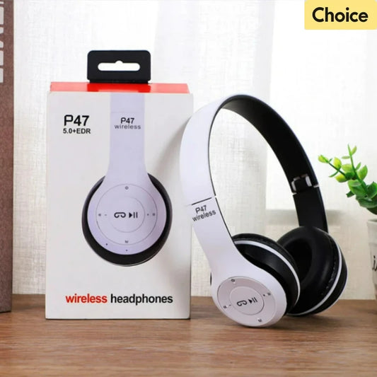 Fone de Ouvido Estéreo P47 – Headset Bluetooth 5.0 Dobrável, Sem Fio