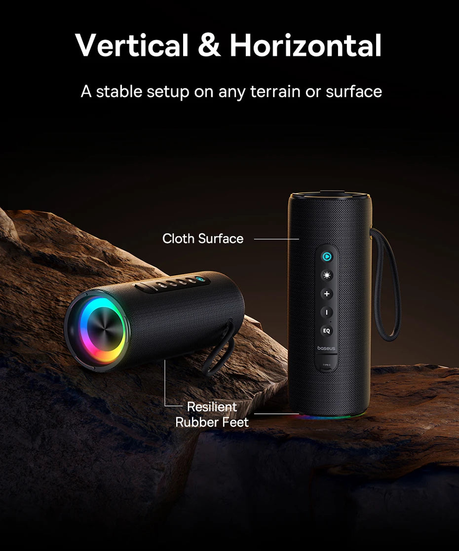 Caixa de Som Portátil Baseus AeQur VO20 para Camping, Bluetooth 5.3, Graves Potentes, 15 Horas de Reprodução, Mini Caixa de Som Sem Fio para Uso Externo, IPX5