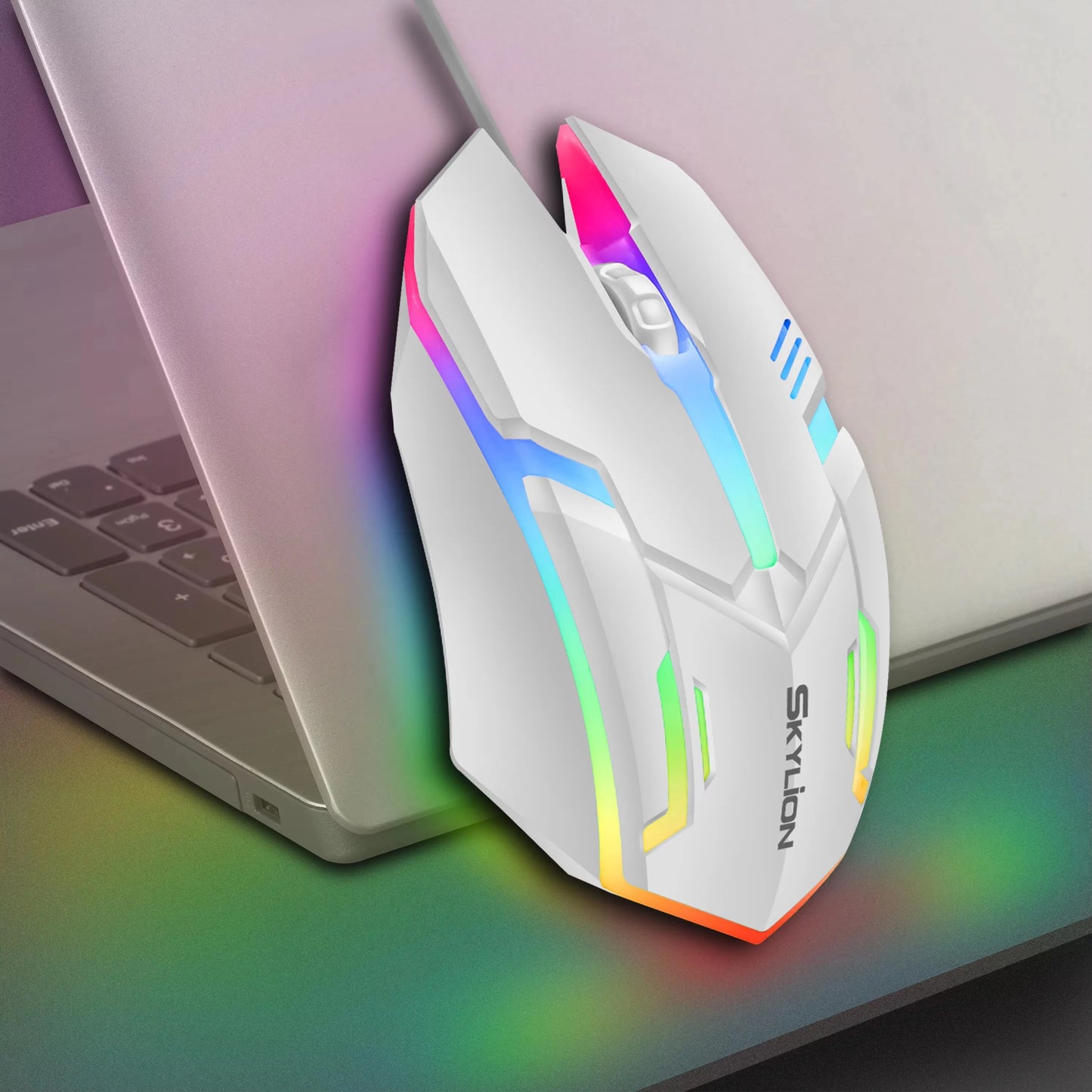 mouse com fio F1 de 3 botões iluminação colorida para jogos e escritório compatível com sistemas Microsoft Windows e Apple iOS