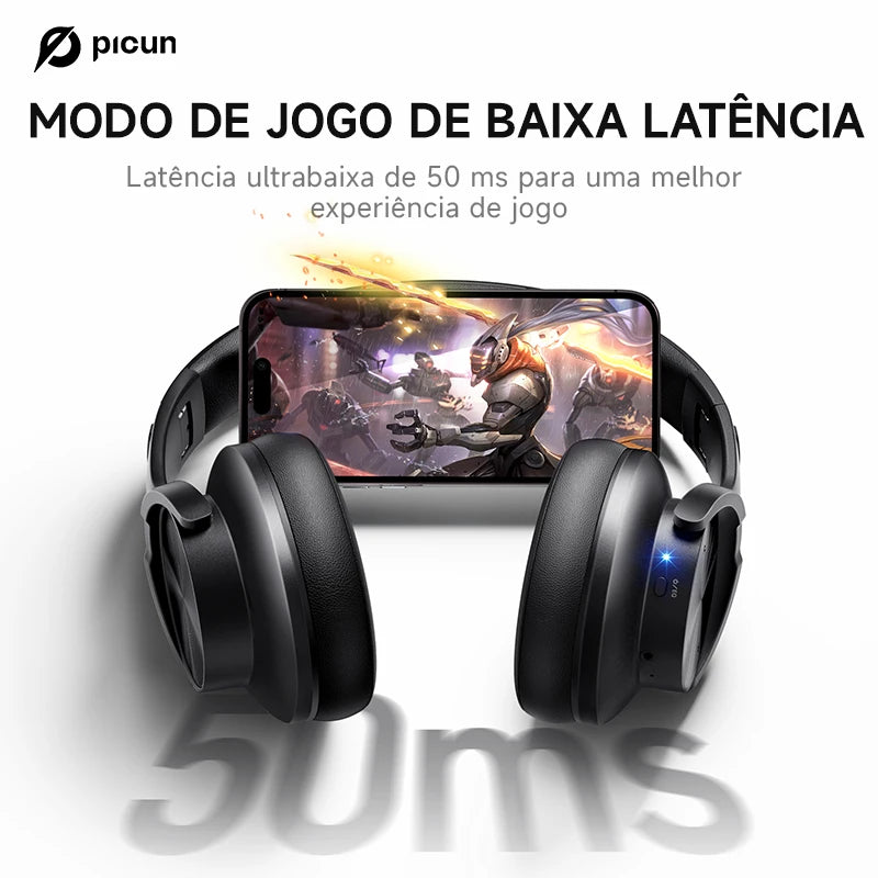 Fones de ouvido Bluetooth Picun B8 com 120 horas de reprodução, modo Bluetooth 3EQ sem fio, baixa latência, chamadas viva-voz, fones de ouvido sobre a orelha