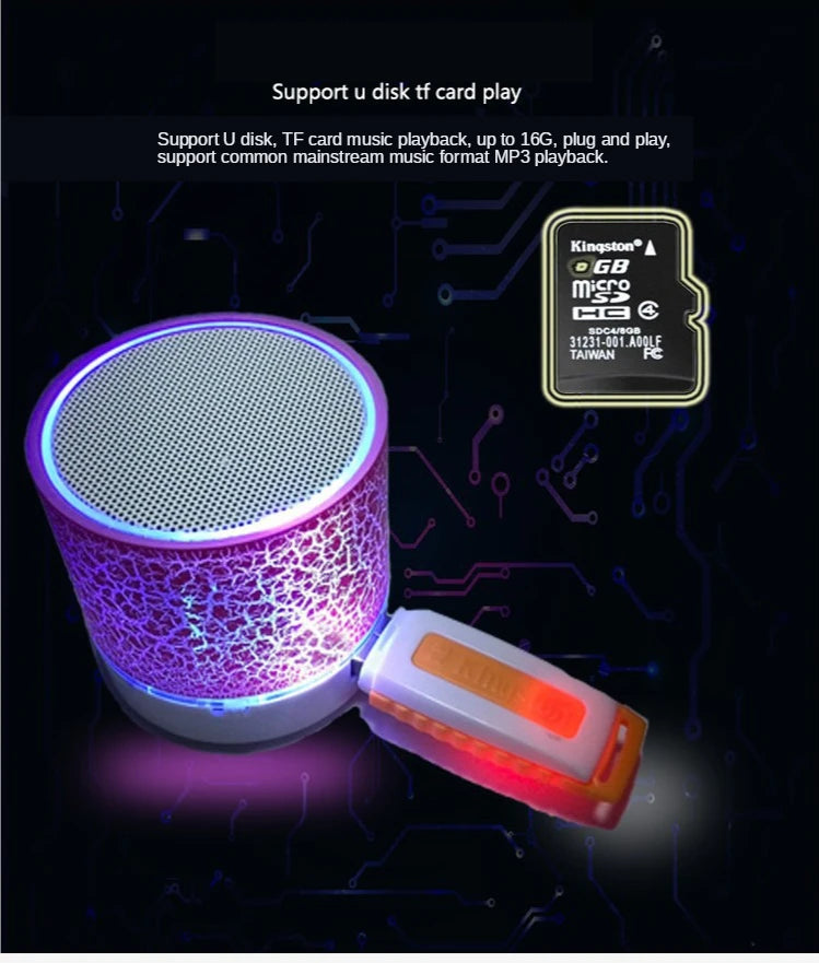 A9 Caixa de Som Bluetooth Sem Fio Colorida e Deslumbrante Mini Portátil para Exteriores Subwoofer Caixa de Som Musical para Celular Cartão TF PC