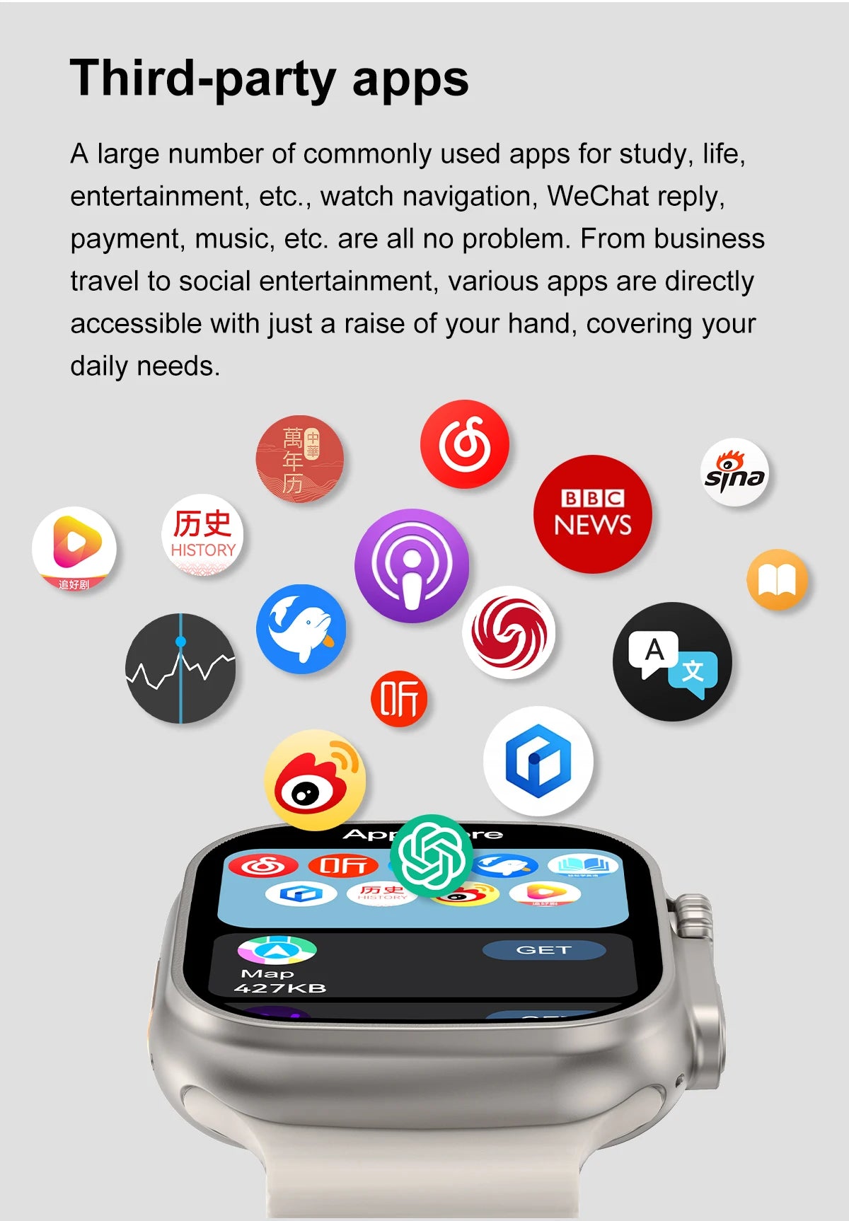 relógio inteligente DT Ultra 3 tela AMOLED 4GB player MP3 MP4 Bluetooth compartilhamento de rede loja de apps ChatGPT IA inteligente