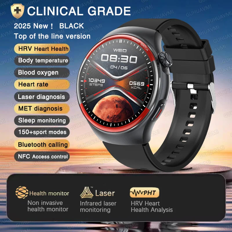 smartwatch para enfermagem e saúde laser cura pressão arterial relógio inteligente masculino frequência cardíaca pulso sono chamadas bluetooth monitor corporal smartwatch