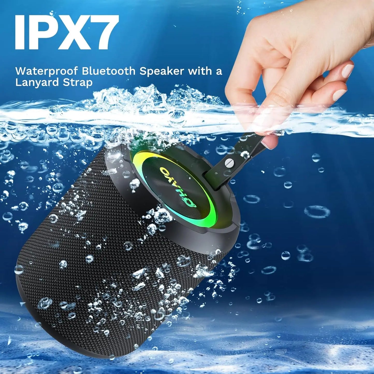 ohayo x3 alto-falante bluetooth portátil 40w, alto-falante sem fio à prova d'água ipx7 com luzes coloridas, entrada tf card/aux, para camping e caminhada