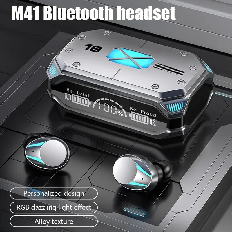 Fone de ouvido Bluetooth M41 sem fio com tela digital Smart Touch e luz colorida com sucção magnética