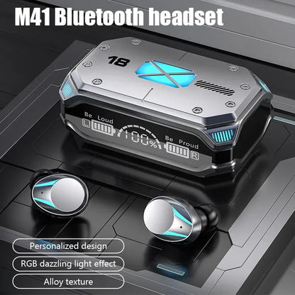 Fone de ouvido Bluetooth M41 sem fio com tela digital Smart Touch e luz colorida com sucção magnética
