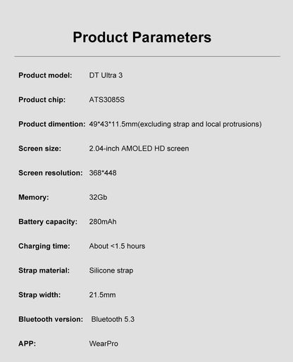 relógio inteligente DT Ultra 3 tela AMOLED 4GB player MP3 MP4 Bluetooth compartilhamento de rede loja de apps ChatGPT IA inteligente
