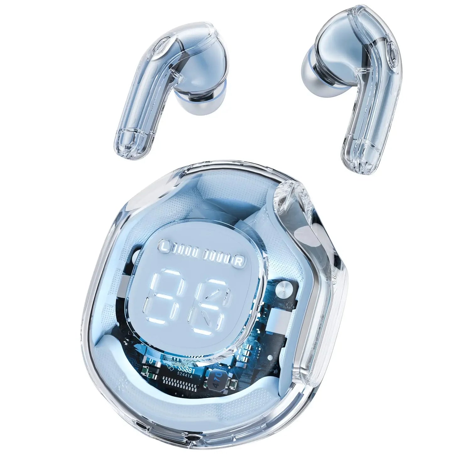 t8 pro tws fones bluetooth transparentes com display digital led fones intra-auriculares